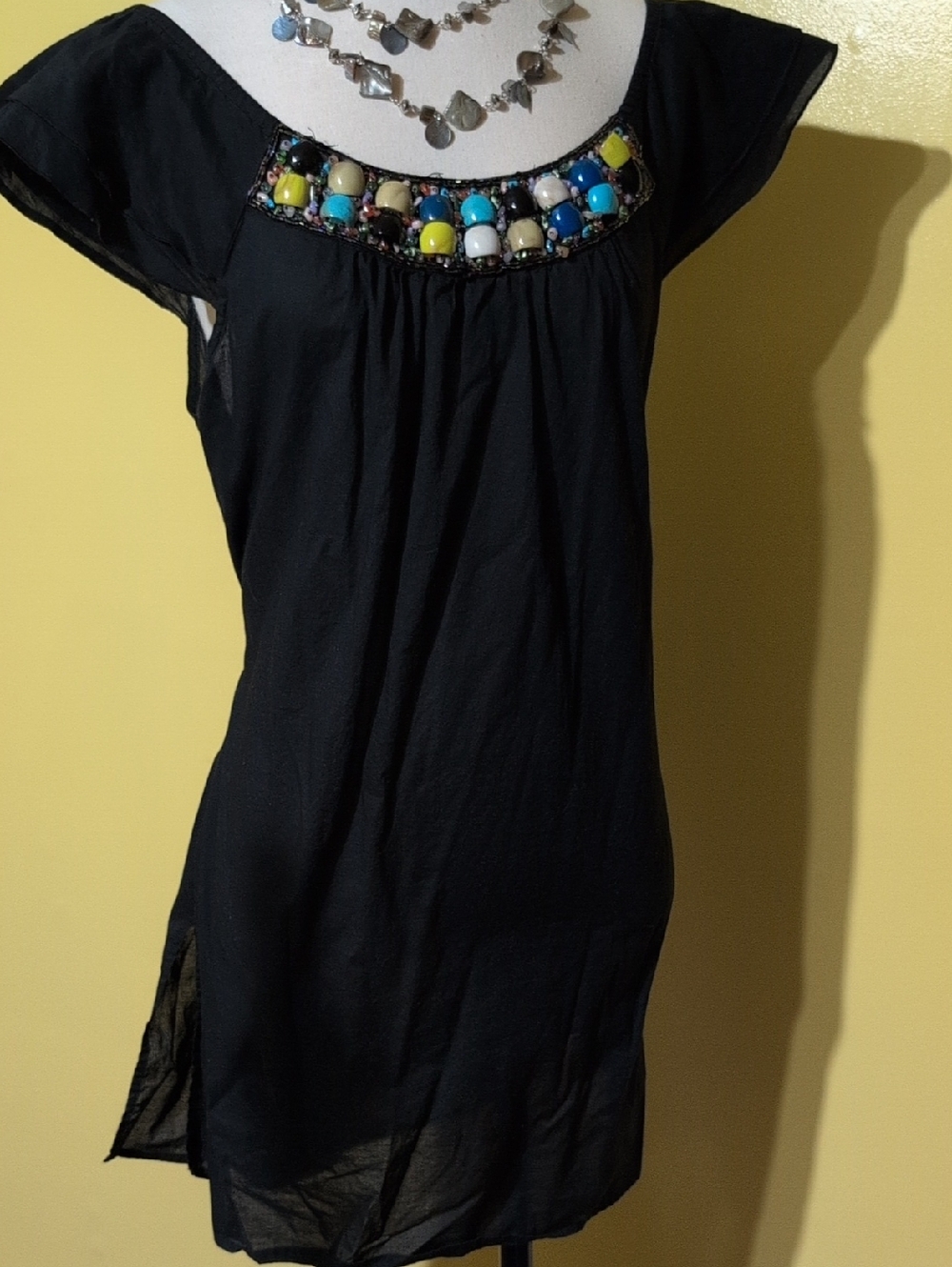 Lane Bryant Black Beaded Colorful Cotton Top/bathing suit cover